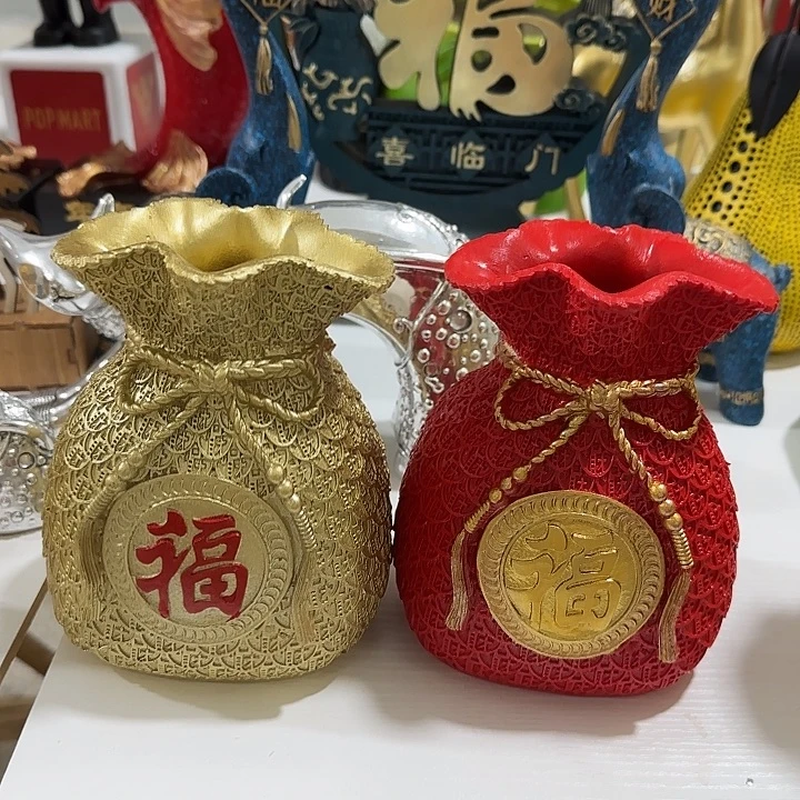 树脂金色红色福袋两件套