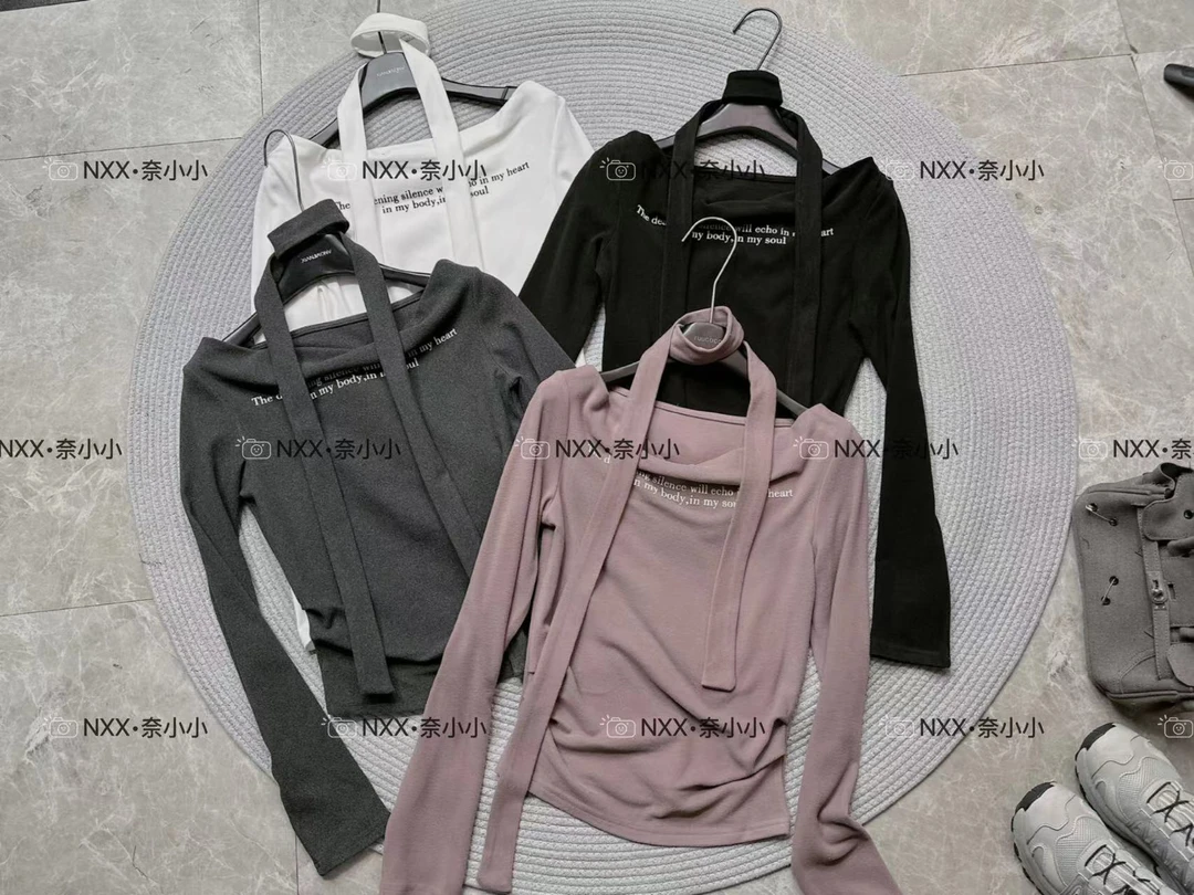 NXX 韩版秋冬新款显瘦加厚双面绒飘带设计感长袖T恤打底衫上衣女