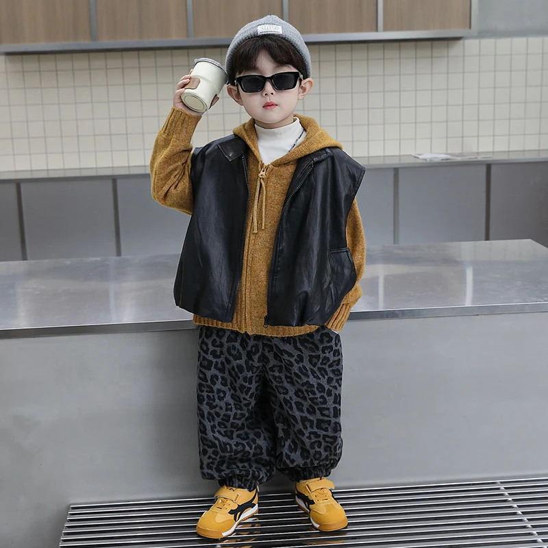 （三件套）男童帅气马甲洋气毛衣裤子三件套潮儿童