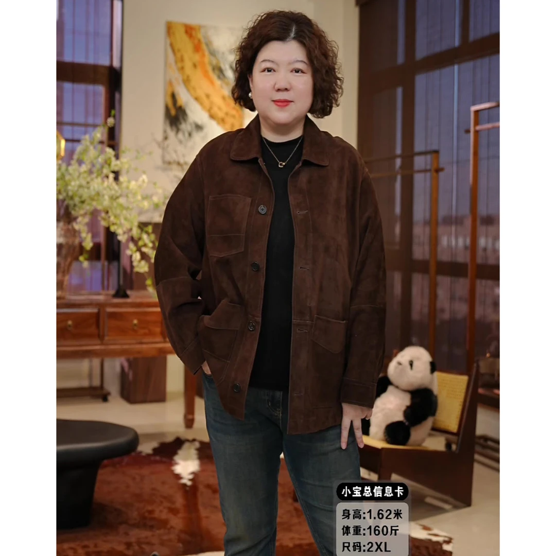 金雀绫【京都往事】翻领长袖欧美风双面穿加宽加大皮衣SZAK3PU887