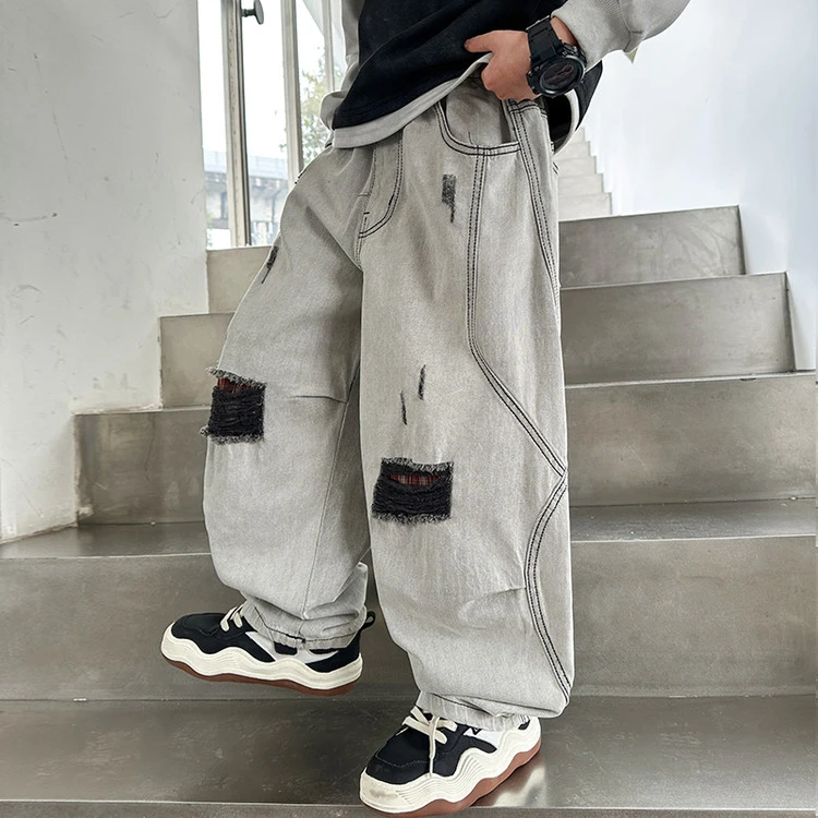 男童春秋破洞牛仔裤时尚百搭儿童秋款弯刀裤中大童牛仔裤潮款8684