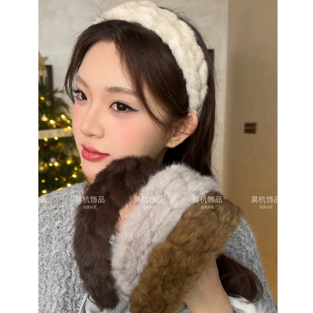 暖冬恋歌~氛围感压纹长毛绒宽边发箍女秋冬头箍老钱风发卡发饰