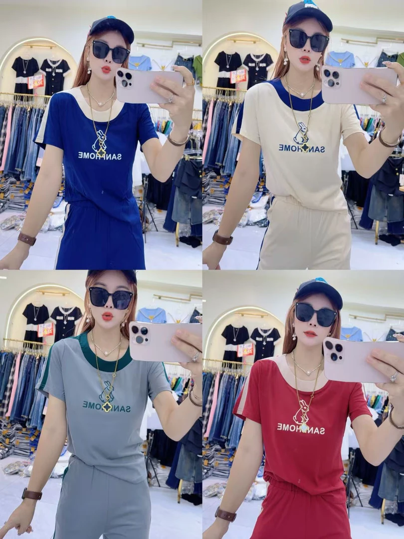 夏季防冰丝晒时尚洋气显瘦圆领运动休闲女装套装129