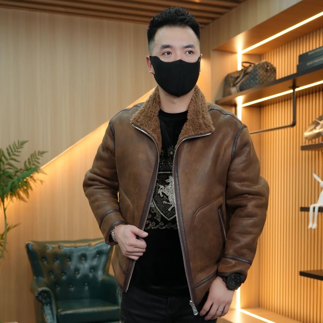 轻奢时尚100%羊毛外套潮流冬季保暖男装休闲简约翻领双面穿男夹克