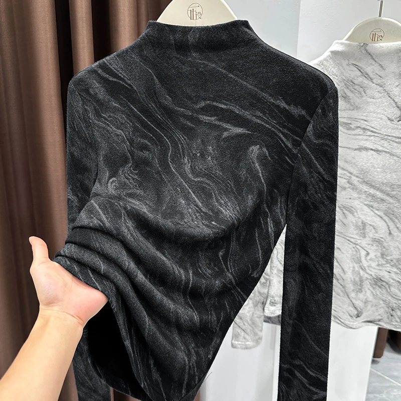 高级感晕染半高领T恤女秋冬新款亲肤打底衫可外穿通勤不撞款上衣