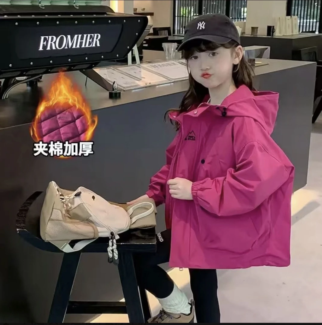 女童外套秋冬2025新款洋气大童小女孩夹克儿童冬薄棉夹棉加厚上衣