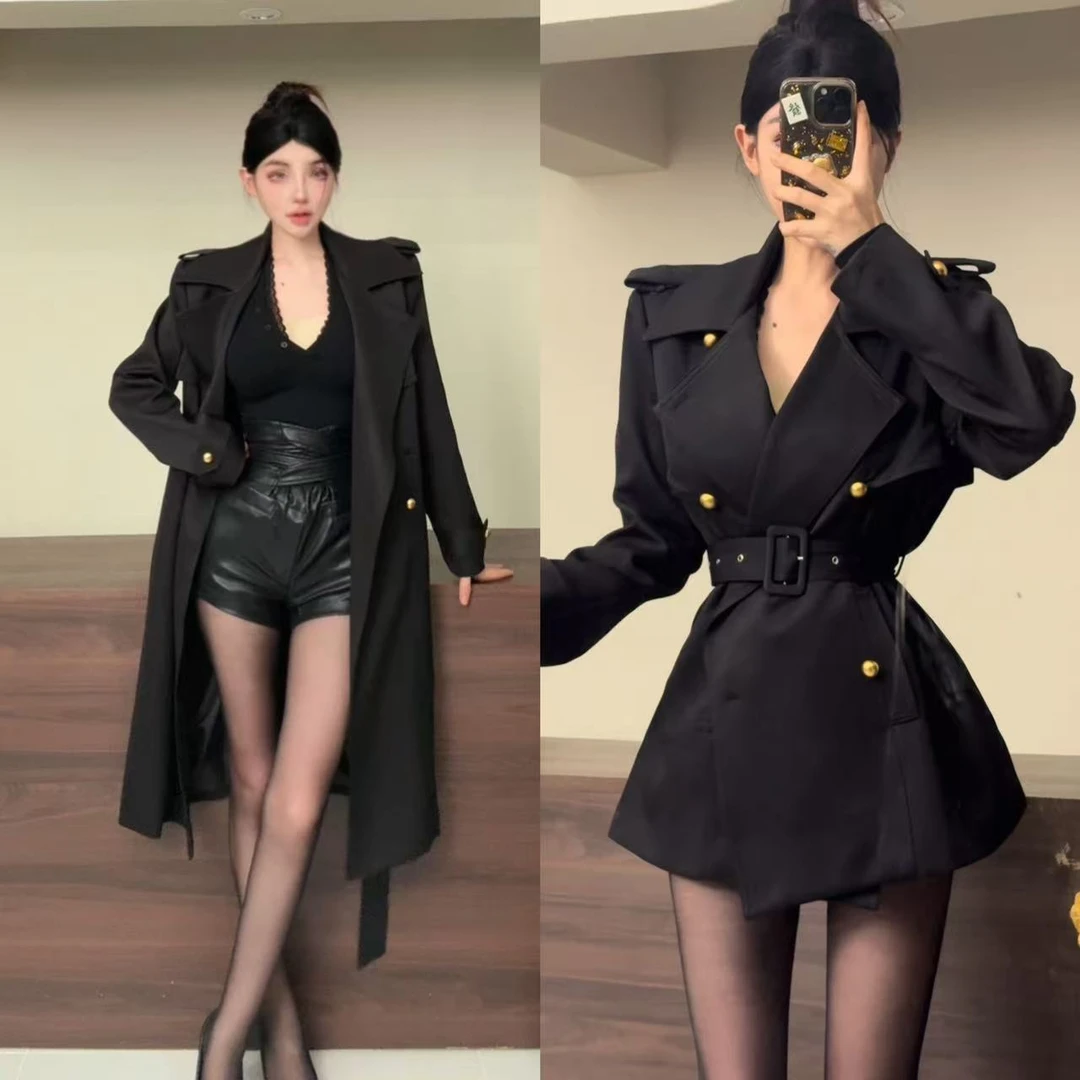 龙怼怼推荐【韩剧风衣】显瘦外套气质网红黑色时尚收腰中长款修身