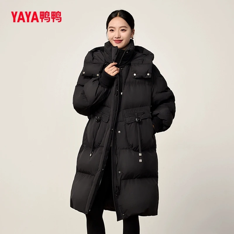 鸭鸭韩版户外90绒加厚保暖休闲时尚轻暖感长款羽绒服YE4B619039M