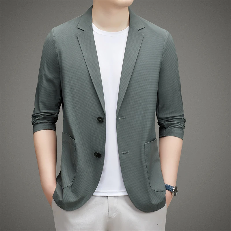 夏季冰丝小西装外套男士商务休闲薄款透气凉感轻熟风单西服