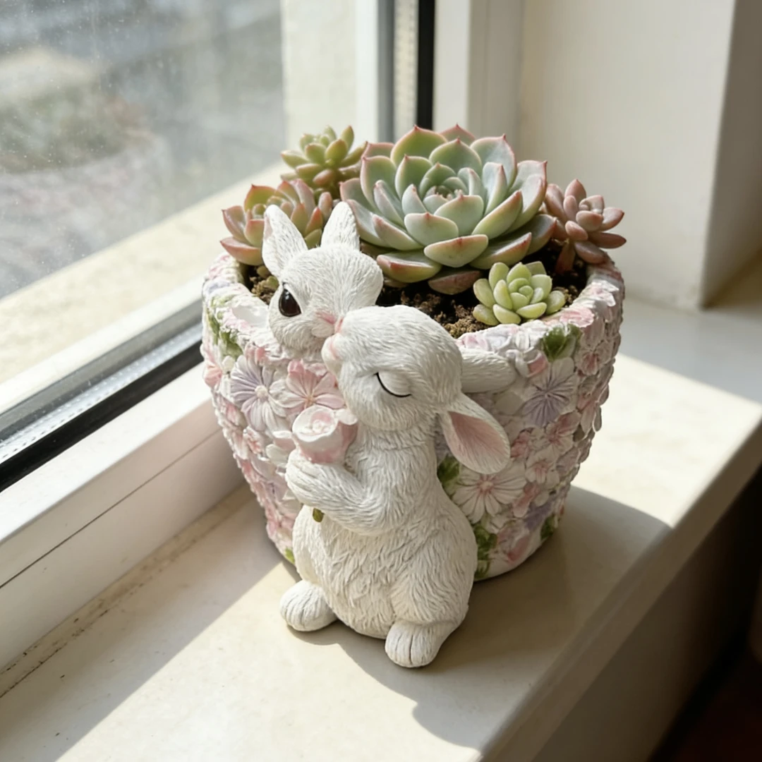 可爱鲜花双兔多肉花盆庭院花园花卉养殖装饰盆栽