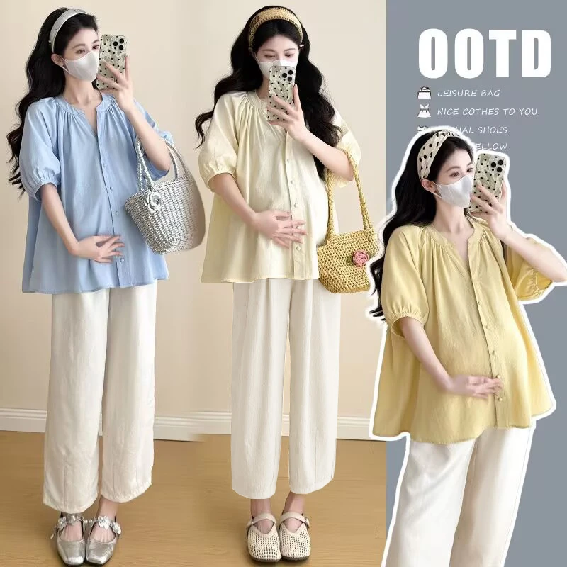 2025夏季新款孕妇薄款衬衫时尚百搭休闲遮肚舒适凉爽宽松开衫上衣