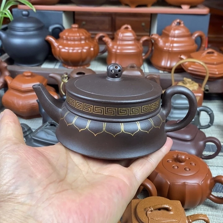 紫砂茶壶禅玉260cc原矿老紫泥描金丝特丝