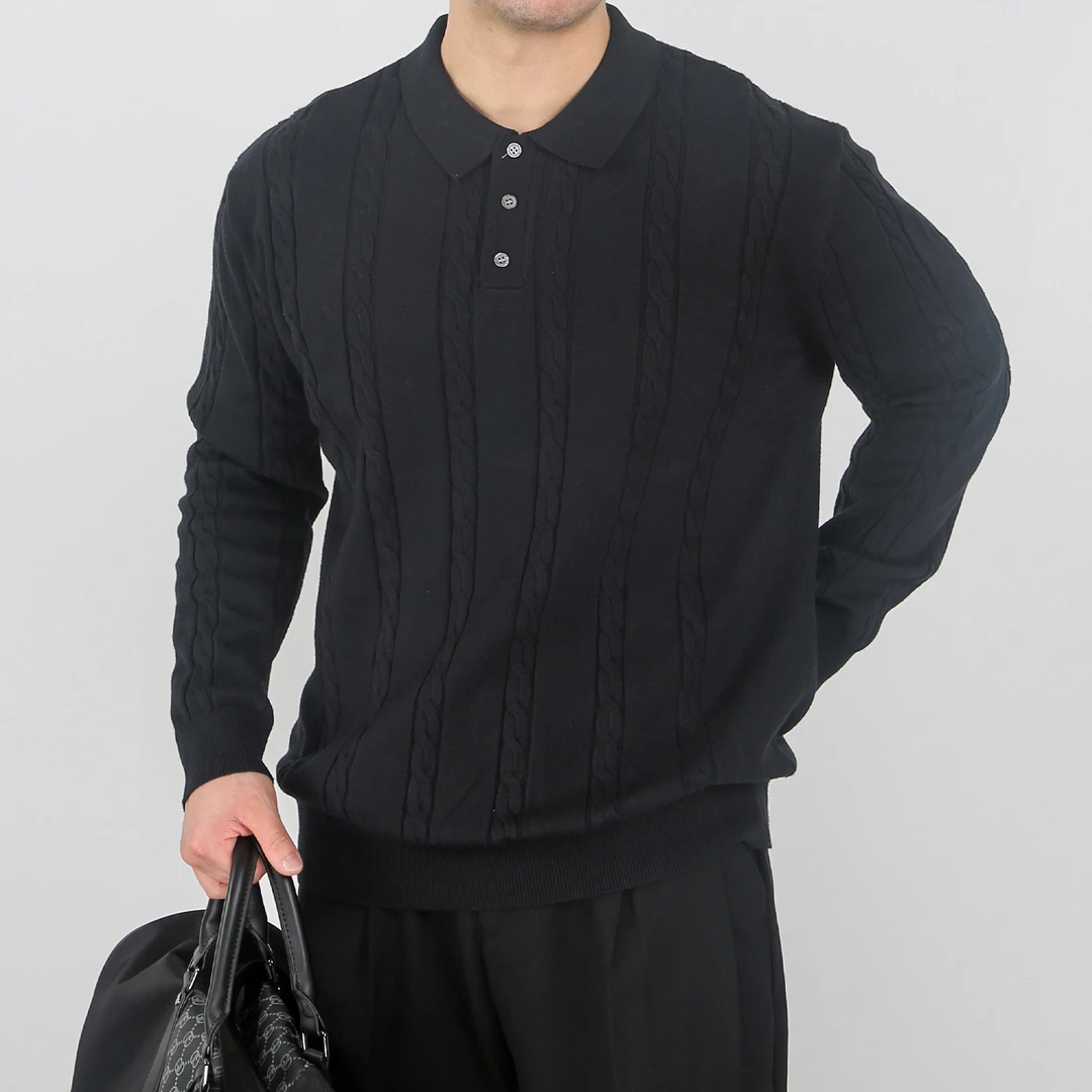 卓伊纳比纯色POLO领毛衣男士套头衫秋冬新款翻领麻花针织打底衫