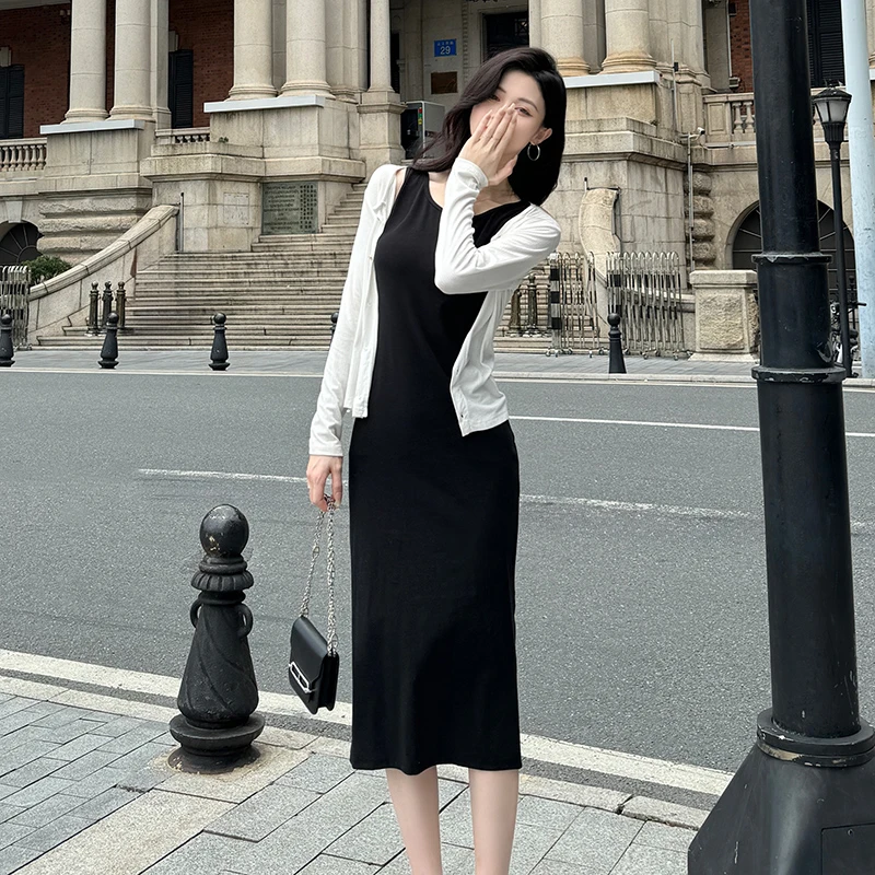 黑色无袖内搭打底连衣裙女2025春夏新款大码莫代尔吊带背心长裙子