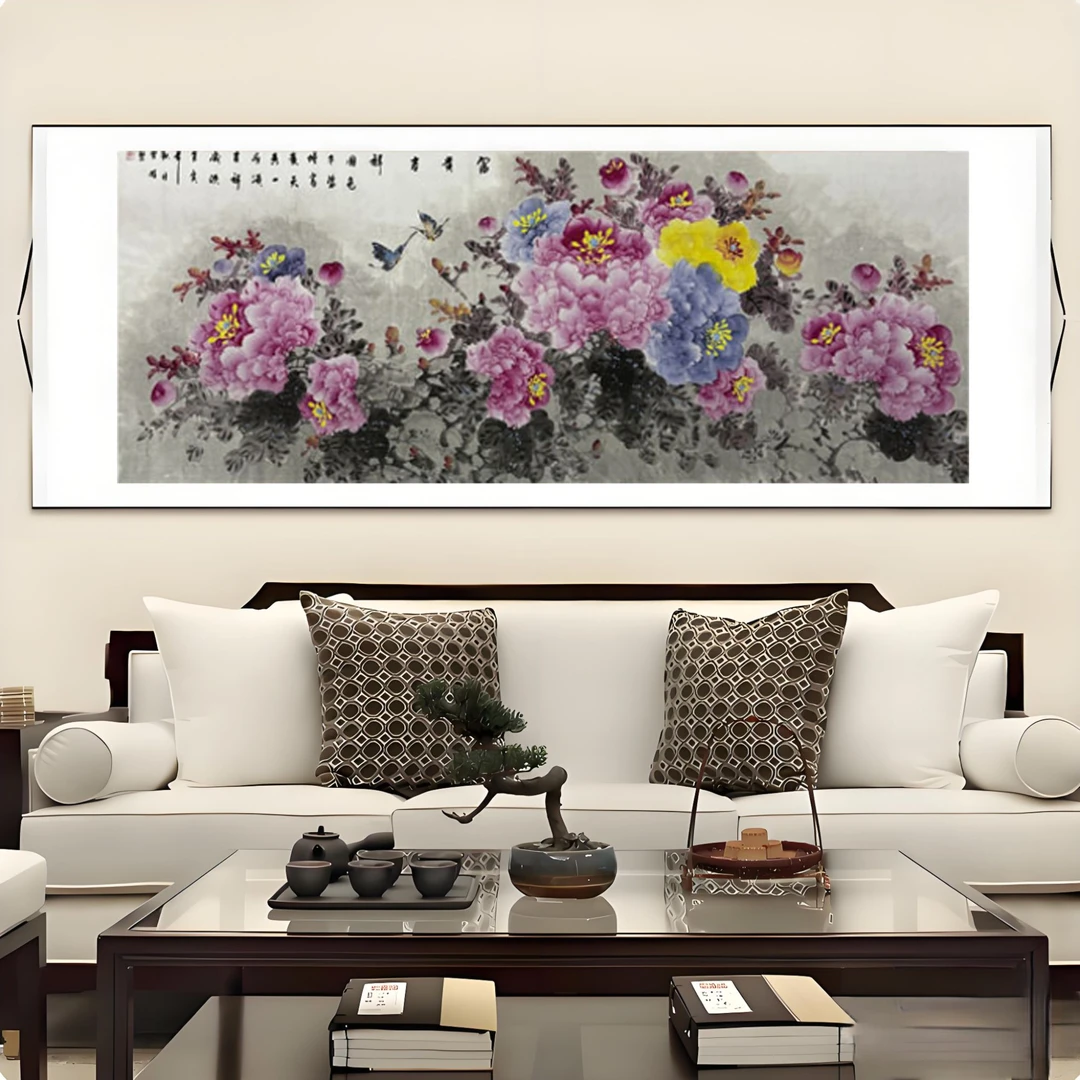 六尺横幅《富贵吉祥》中堂玄关画走廊画办公装饰画卷画芯软轴装裱