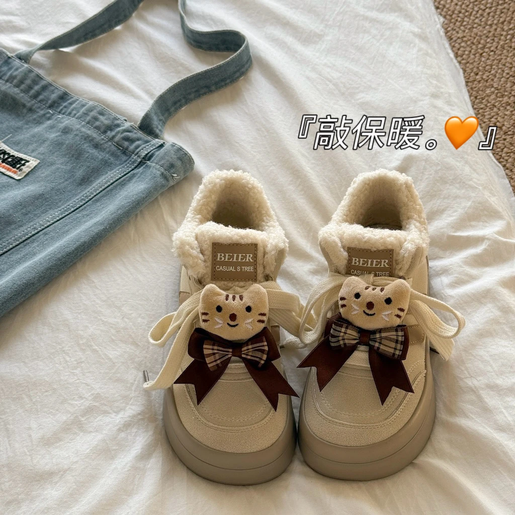 原创爆改猫猫百搭棉鞋2025冬新款加绒毛绒雪地靴女休闲设计感板鞋