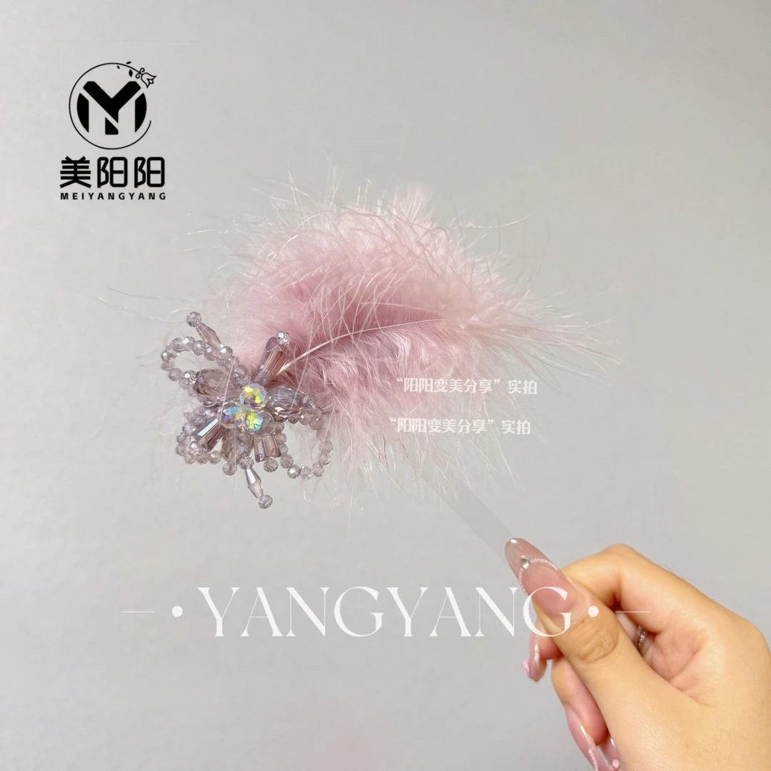 【天鹅之梦】原创设计 8CM鸭嘴夹 碎发夹 羽毛古风发夹