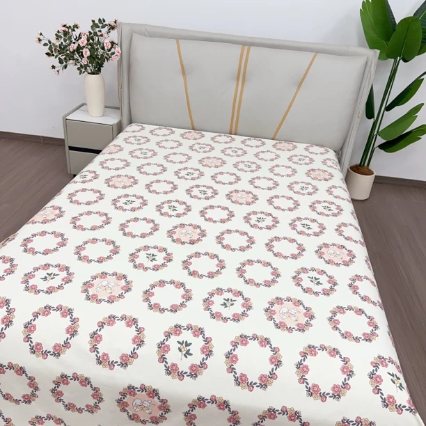 粗布双人床单【花环小兔】尺寸3X2.4米舒适柔软透气双人大床单