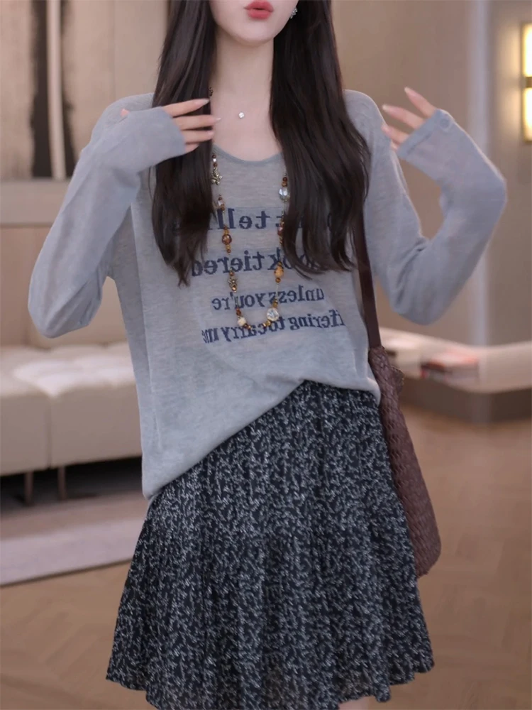 韩系时尚透气字母防晒罩衫女2025夏季新款休闲百搭显瘦微透上衣潮