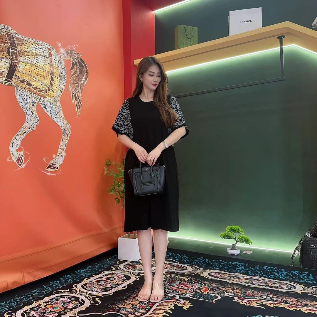 609多金大码气质减龄长款A字裙子春夏季女装设计感连衣裙女