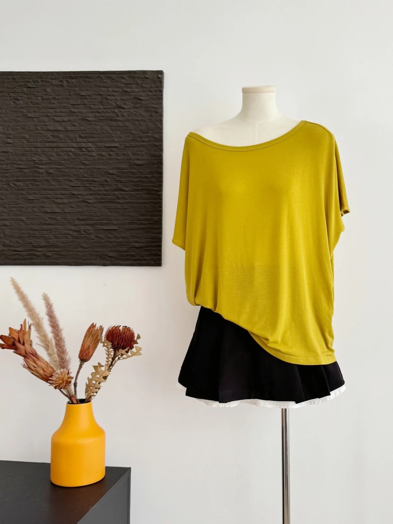 天丝羊毛宽松法式慵懒松弛感落肩T恤上衣女夏