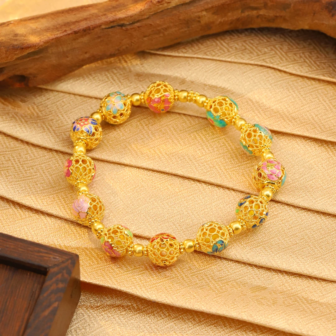 恒宝福【商城推荐】足金999 送母亲古法金花丝珠十二月花神送礼手串