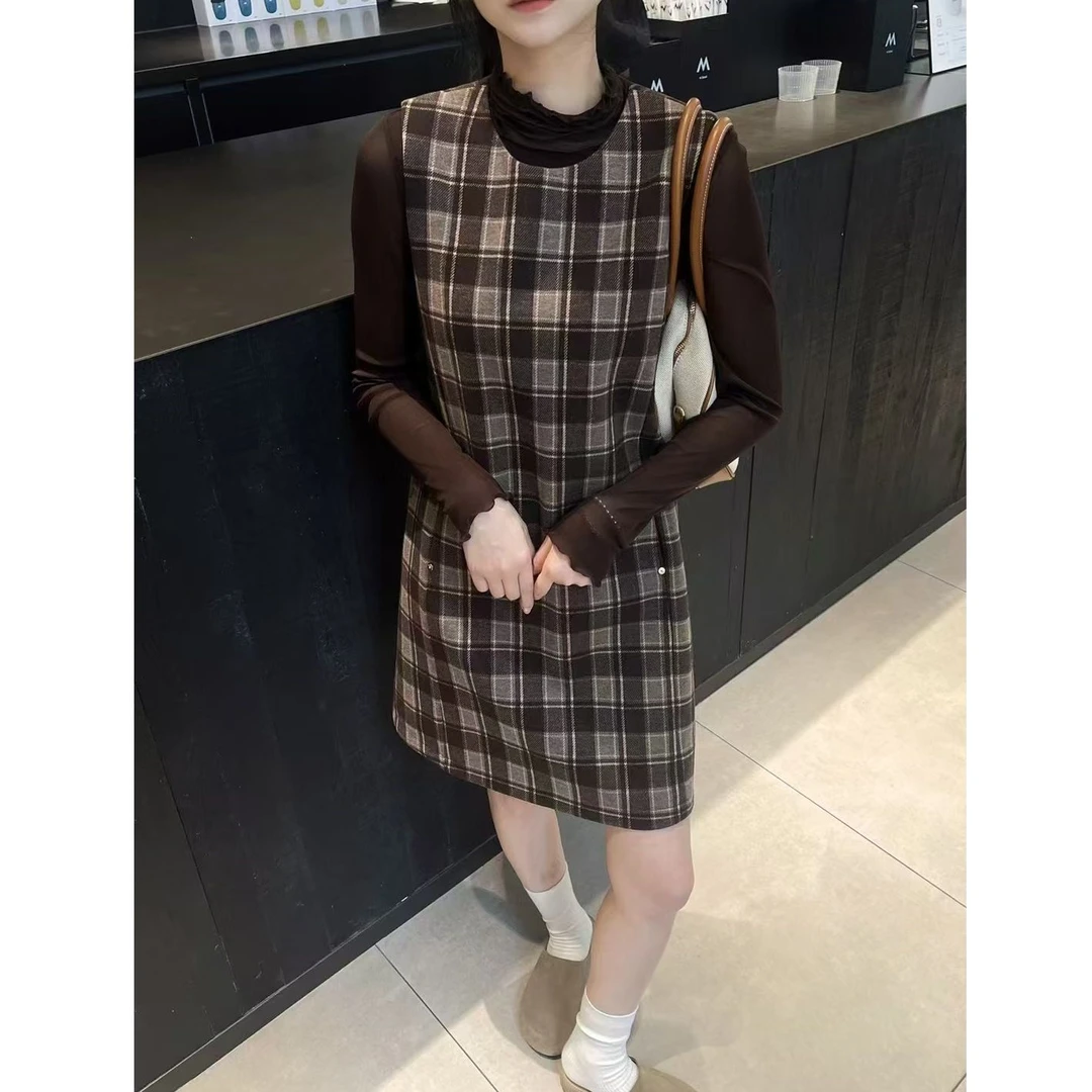 KIKI严选：52517-多米家欧洲站南油秋冬新款时尚复古格子连衣裙