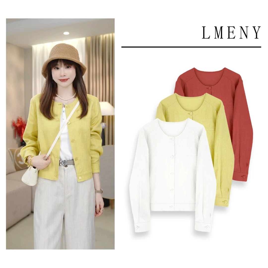 LMENY11100亚麻！清爽软亚麻智感显瘦圆领外套25BW002