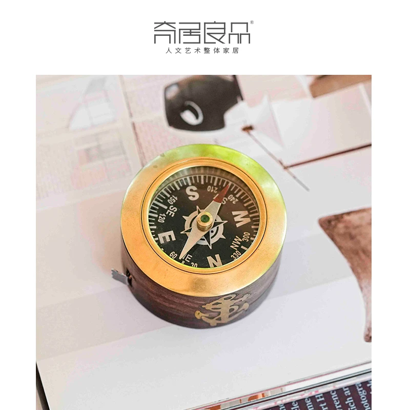 【奇居】芒果木指南针两用学习小型卷尺装饰摆件#4812199