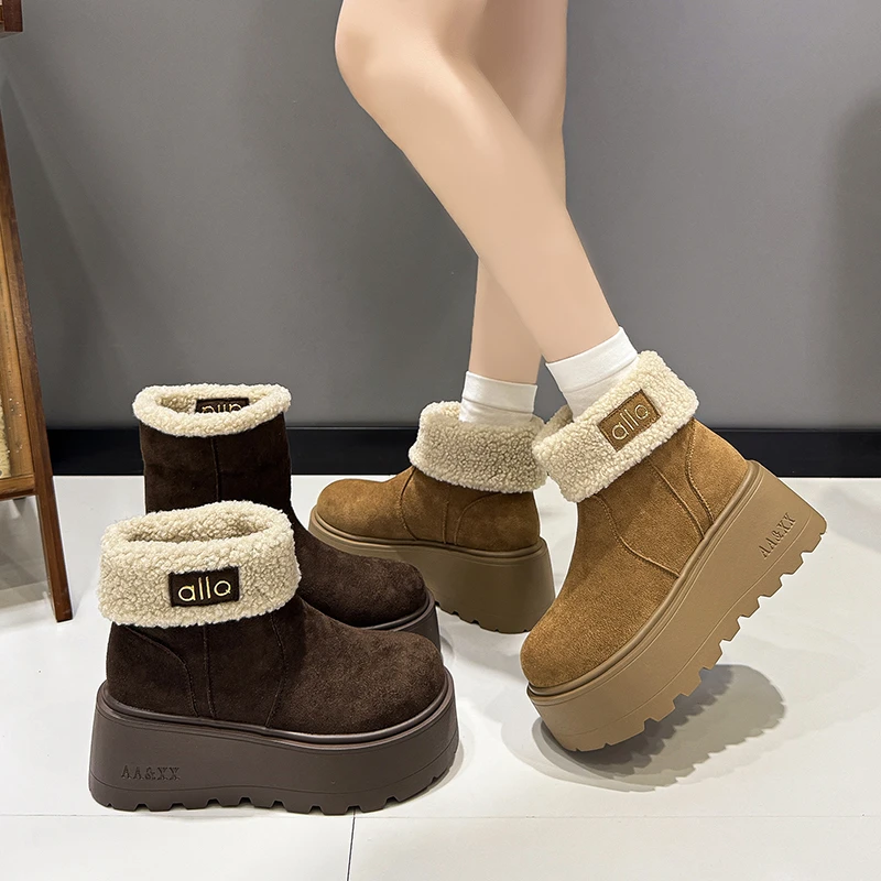 超火松糕底保暖雪地靴女款冬季爆款加绒加厚保暖棉靴外穿增高短靴