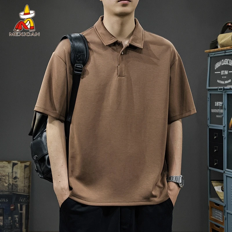 Mexican/稻草人夏季男士polo衫短袖宽松休闲简约百搭男款翻领T恤