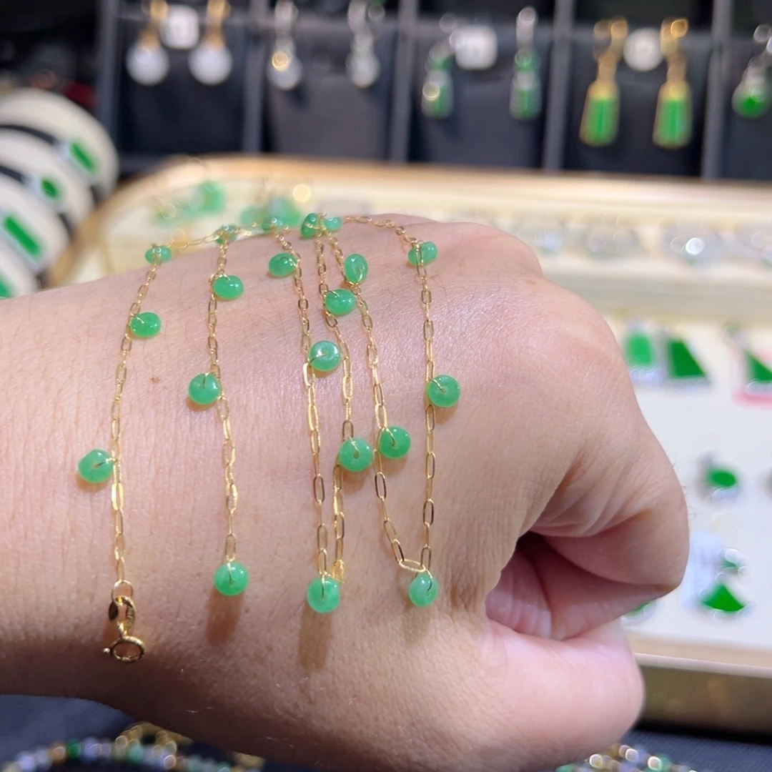 翡翠18K金镶嵌颈饰满天星50c m