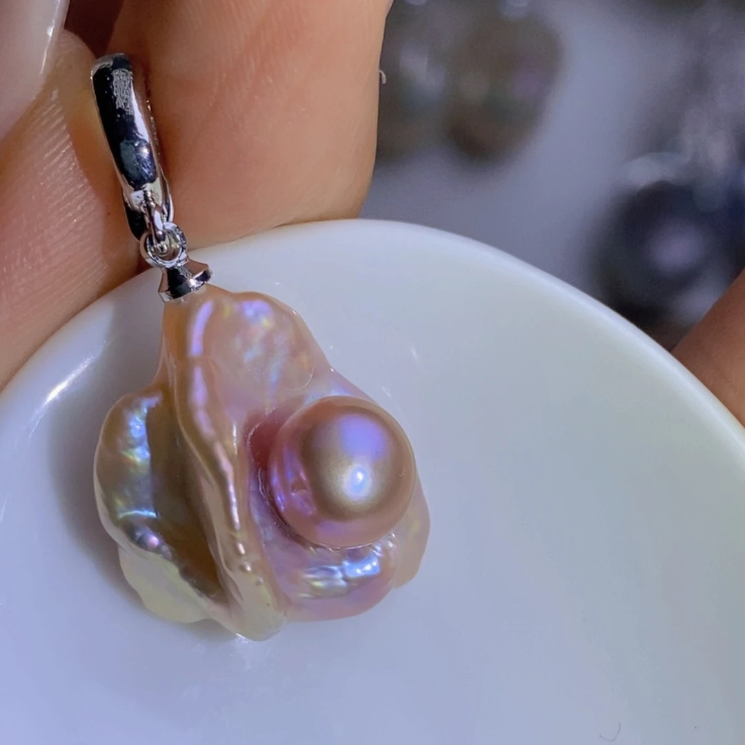 银S925镶嵌天然淡水珍珠淡水珍珠