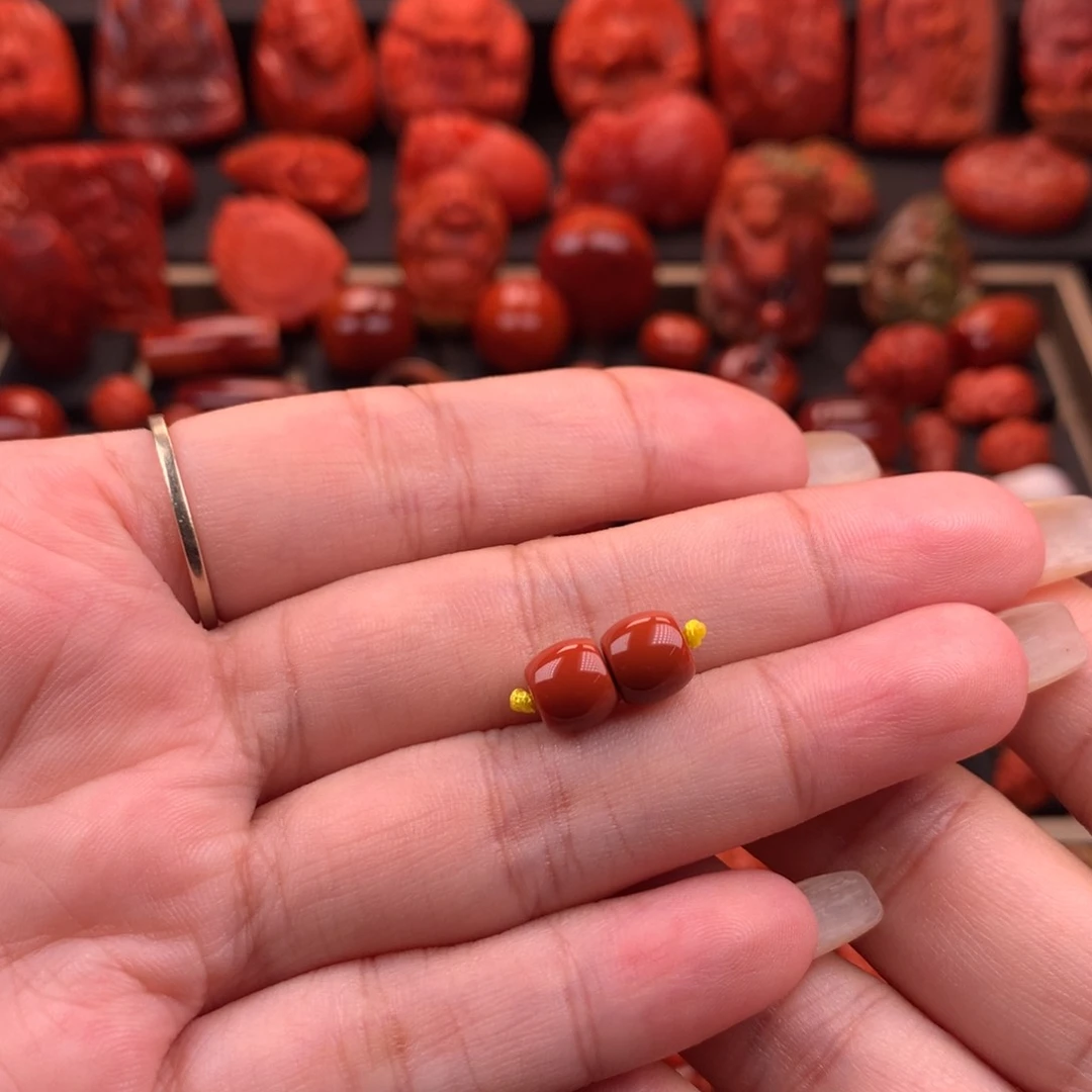 南红玛瑙南红川料原矿直切对珠7.6mm未镶嵌