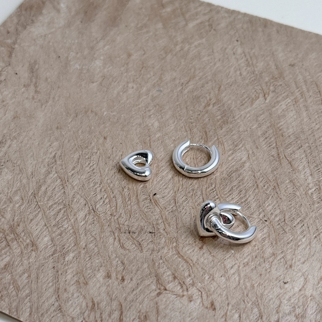 925银耳饰 韩国设计师款 爱心耳扣 两种戴法 通体s925纯银