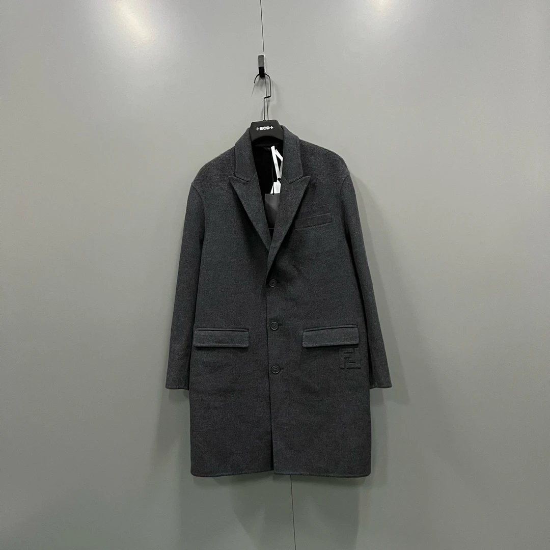 未使用 FENDI/芬迪 jp1110 灰色浮雕双F羊毛大衣 009223