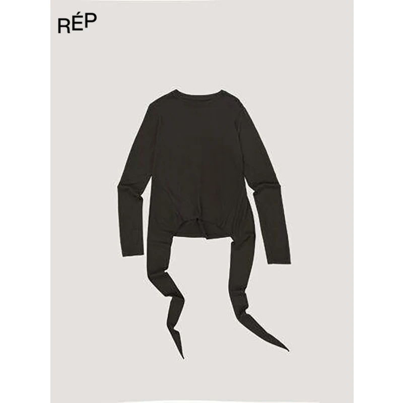 REP-VERSO设计师品牌米/深棕色飘带长袖上衣 25FW女装新品