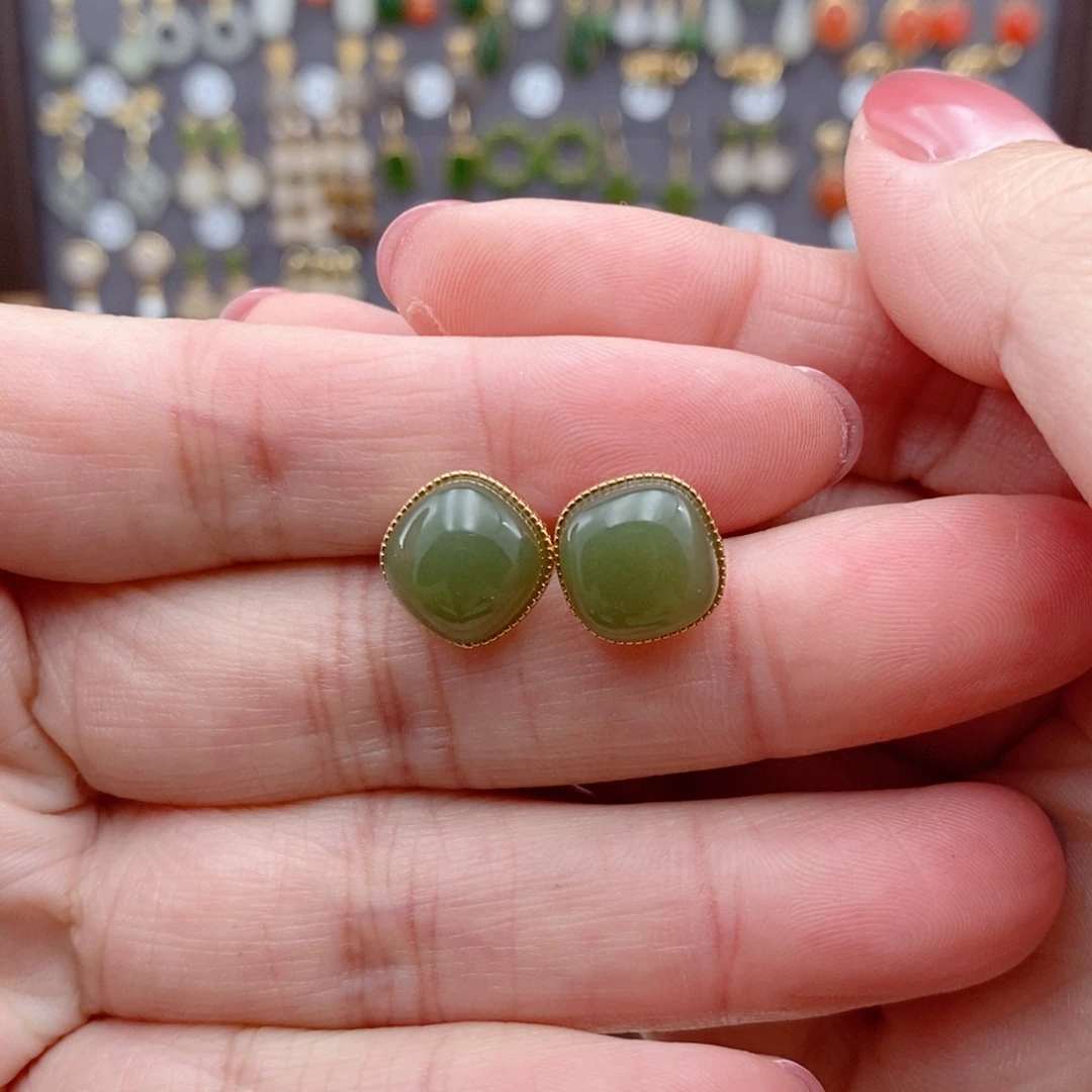 银S925镶嵌和田玉耳饰