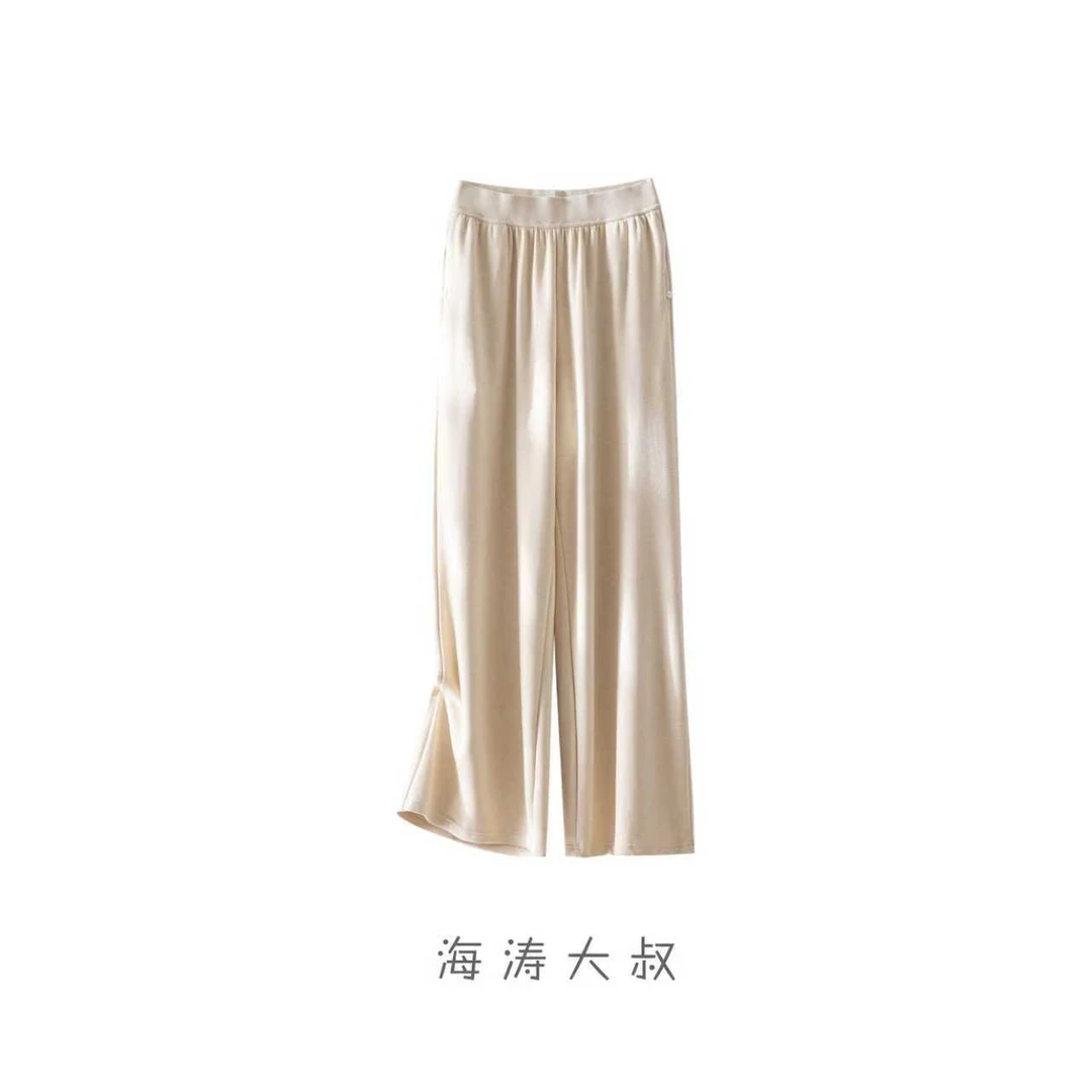 【海涛大叔】羊绒蚕丝加宽腰头阔腿长裤