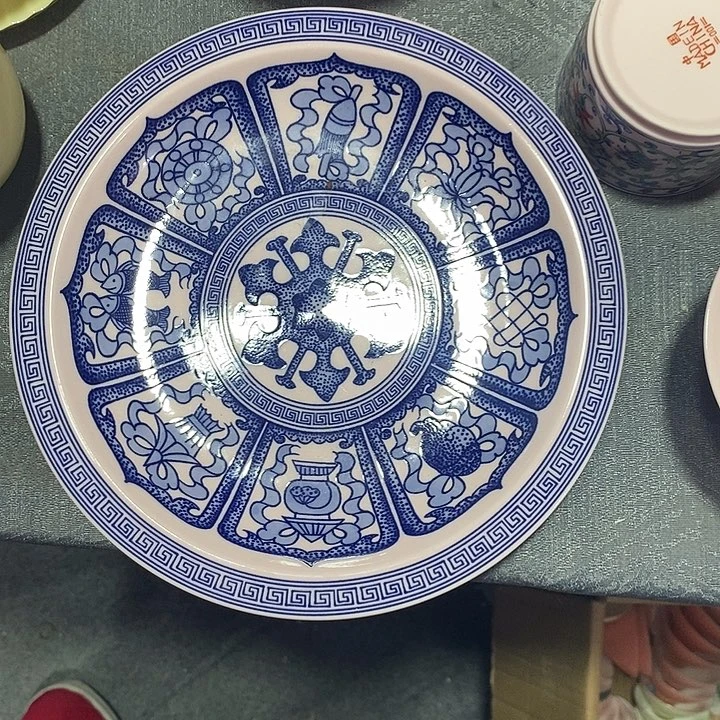 摆件陶7.5寸红稀土青花八宝壶承