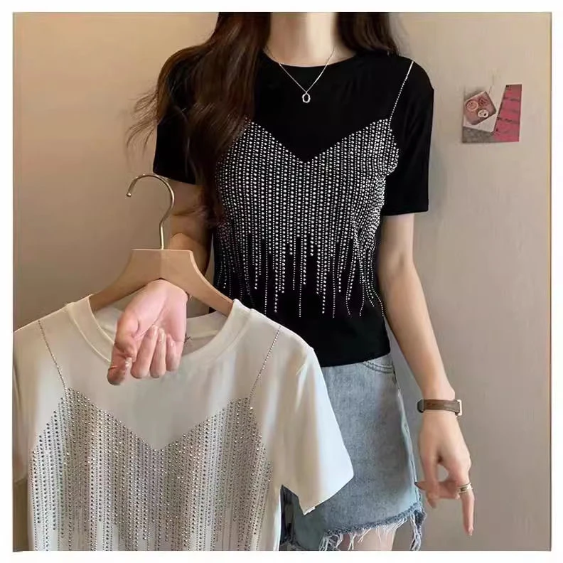 重工烫钻短袖t恤女款辣妹短袖【直播间为主】