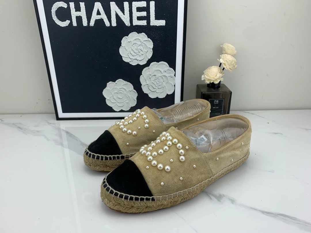 95新 Chanel/香奈儿 米色珍珠渔夫鞋 38码/mg00296