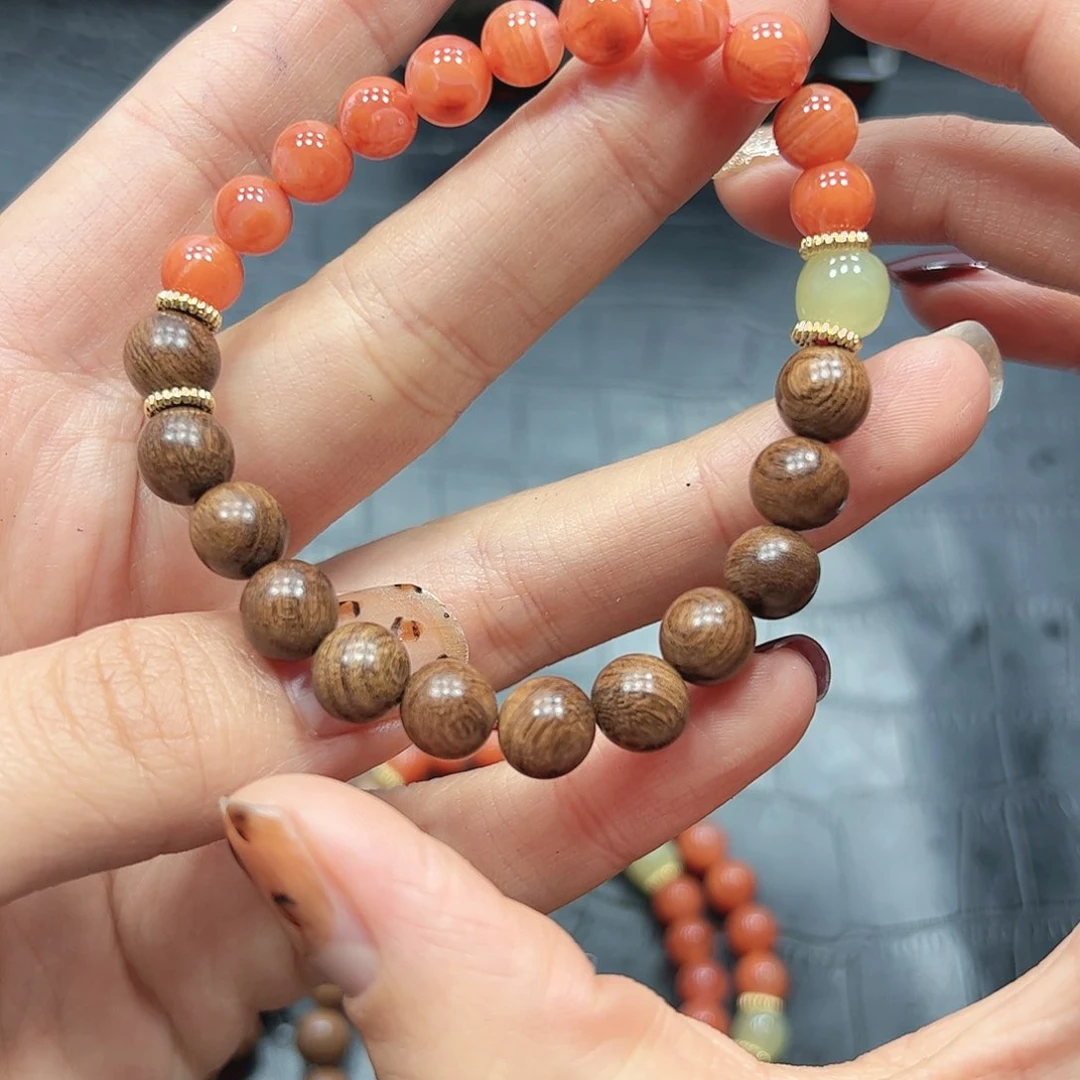 烟晶手链22K金镶嵌U778南红