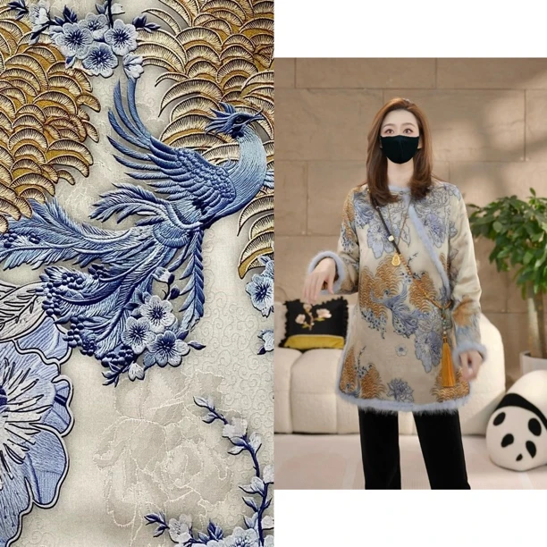 Miss.Z【水貂蓝凤凰】侧门襟拼水貂毛夹棉外套#w3054