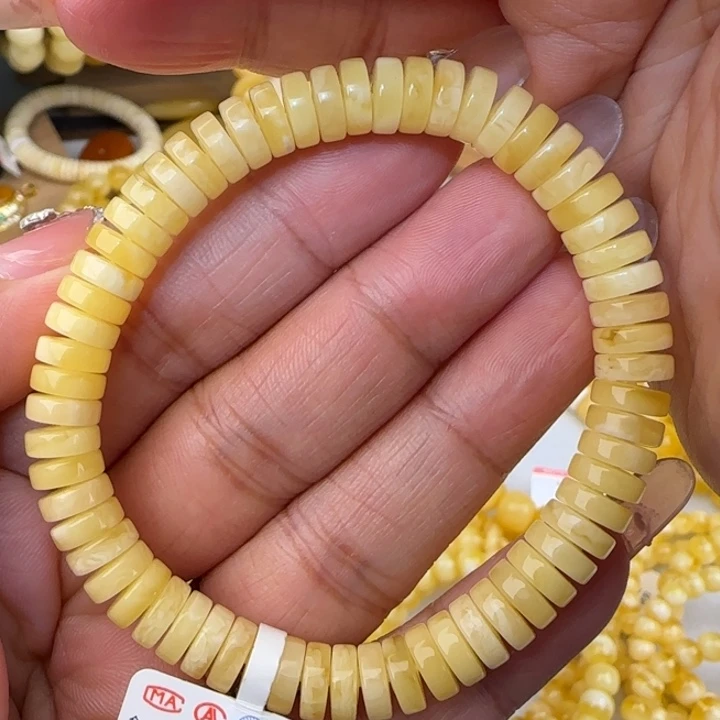 手链蜜蜡未镶嵌浓白花药片手串