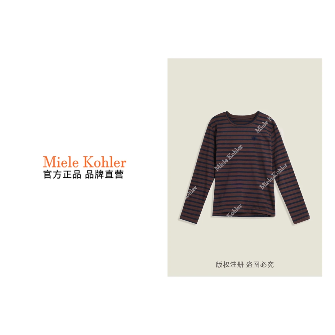 100%棉 新款经典时尚咖啡色条纹长袖T恤 MKKQ30037【澳门小源同款】
