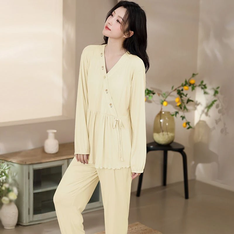 【送发带】带胸垫夏季薄款舒适凉感莫代尔月子服孕妇产后哺乳睡衣潮