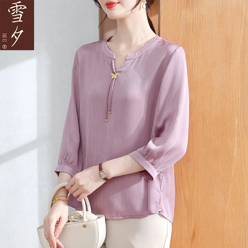 妈妈夏装2025新款七分袖冰丝T恤中老年女装雪纺上衣服阔太太小衫