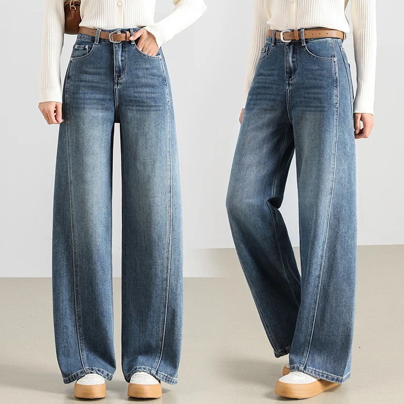 美式复古弯刀牛仔裤女2025春季新款高腰宽松直筒小个子窄版阔腿裤