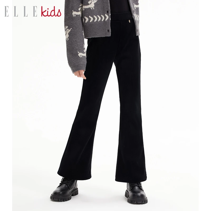ELLEkids童装 法式百搭加绒加厚喇叭裤女童冬季新款休闲裤子